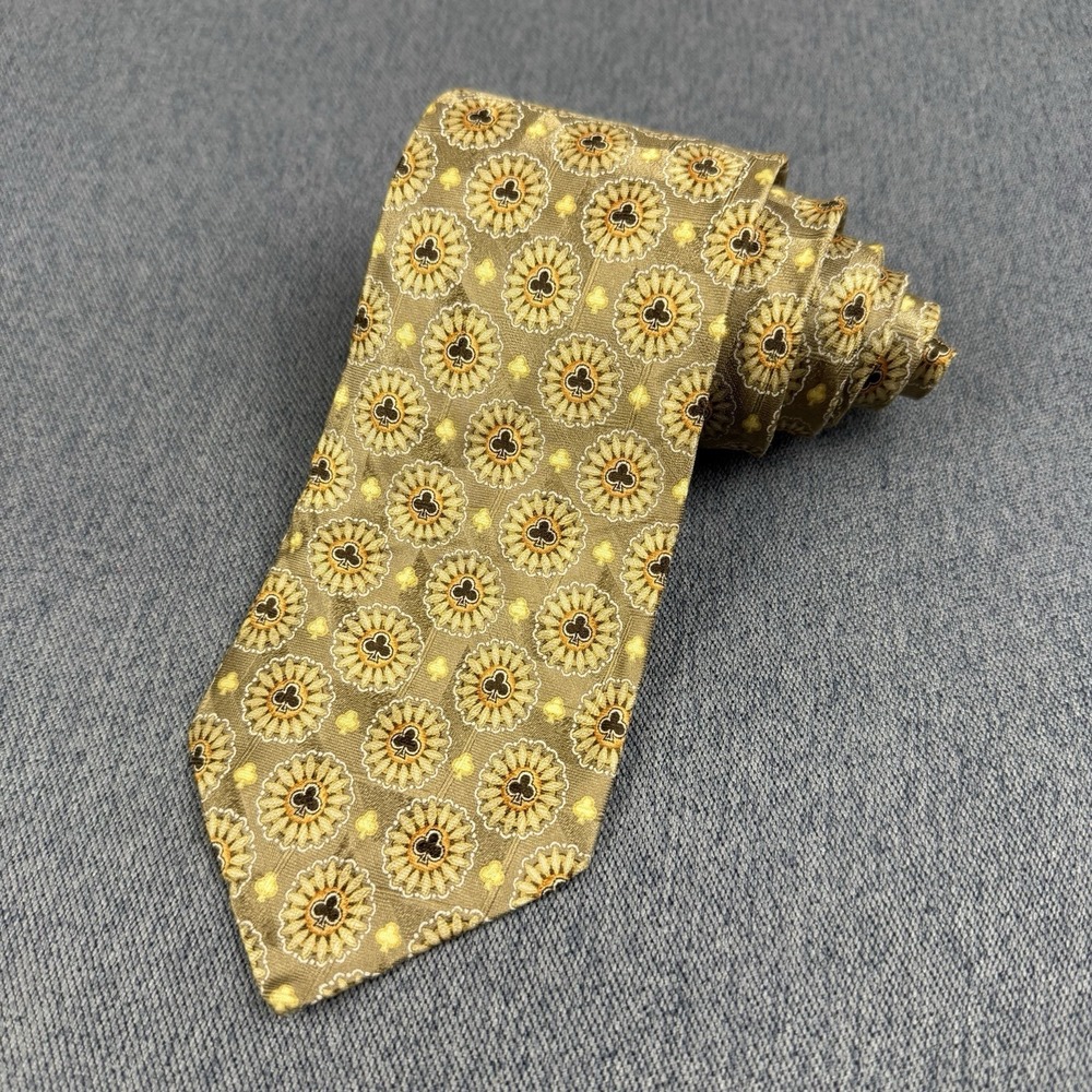 ERMENEGILDO ZEGNA Men's 100% Silk Necktie ITALY Luxury Clubs Suit Gold 3.75"